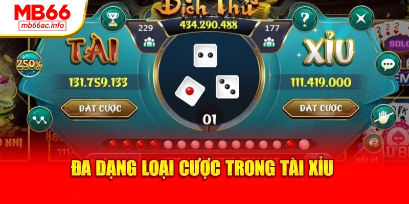 Đa dạng loại cược trong tài xỉu
